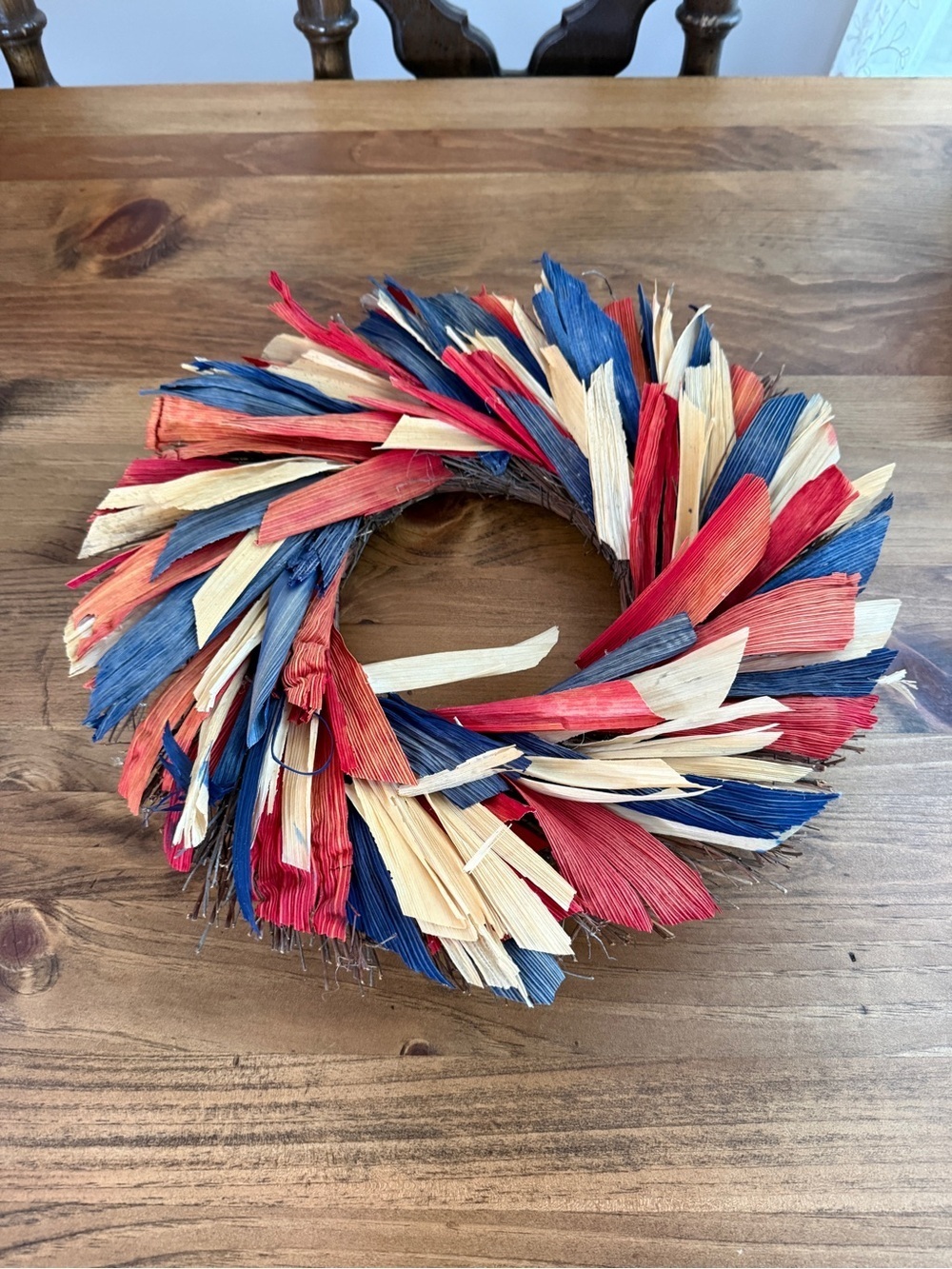 Patriotic Red, White & Blue Raffia Holiday Wreath